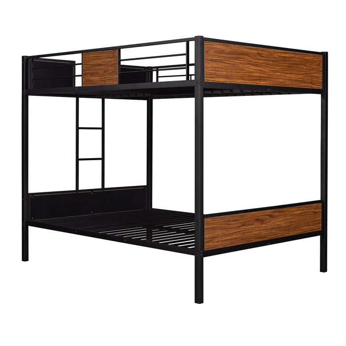 Modern Style Full over Full Metal Bunk Bed Safety Rail and Built-in Ladder