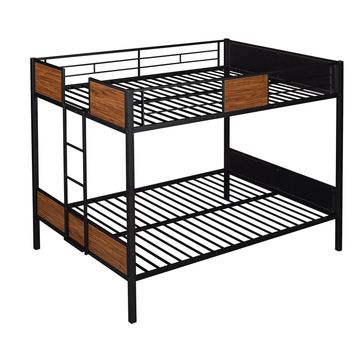 Modern Style Full over Full Metal Bunk Bed Safety Rail and Built-in Ladder