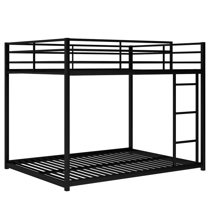 Full over Full Low Metal Bunk Bed with Ladder and Guardrail - Black