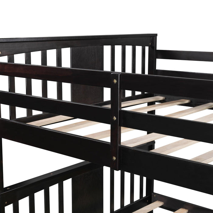 Full over Full Bunk Bed with Ladder and Head and Footboard - Espresso