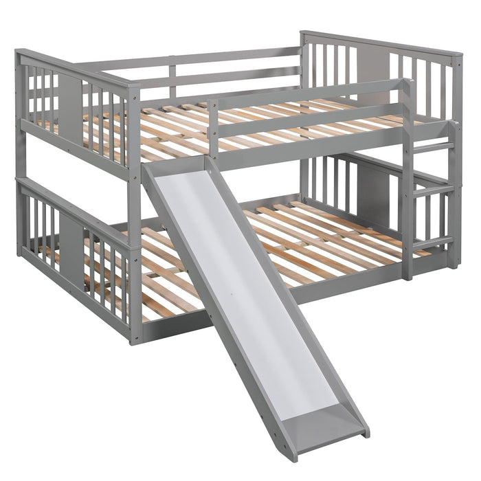 Full Over Full Bunk Bed with Ladder with Slide - Gray