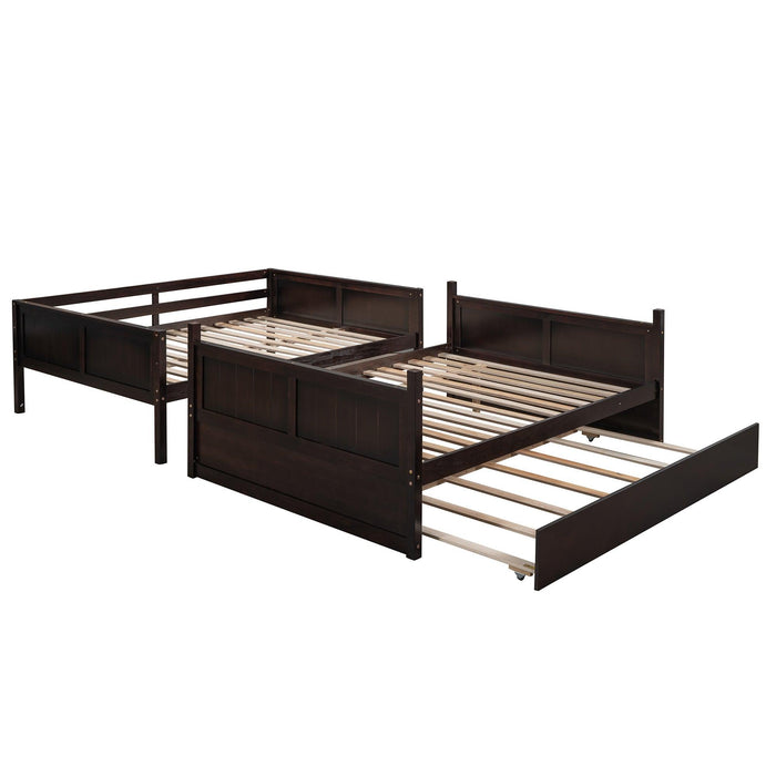 Full Over Full Bunk Bed with Twin Size Trundle, Ladder, Head and Footboard - Espresso