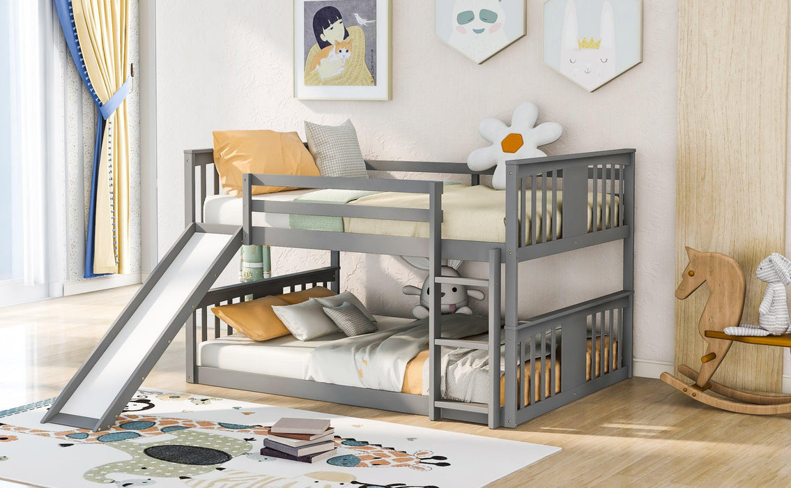 Full Over Full Bunk Bed with Ladder with Slide - Gray