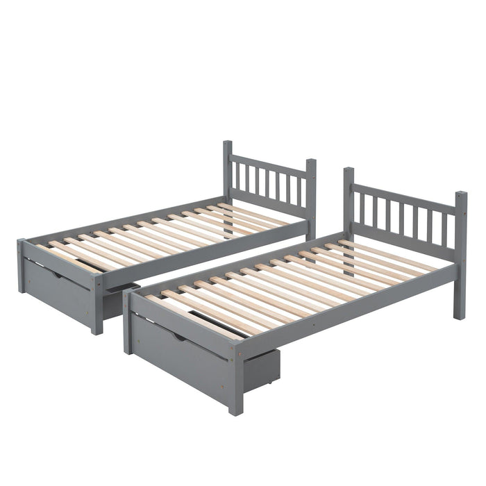 Full Over Twin and  Twin Bunk Bed with Drawers and Guardrails - Gray