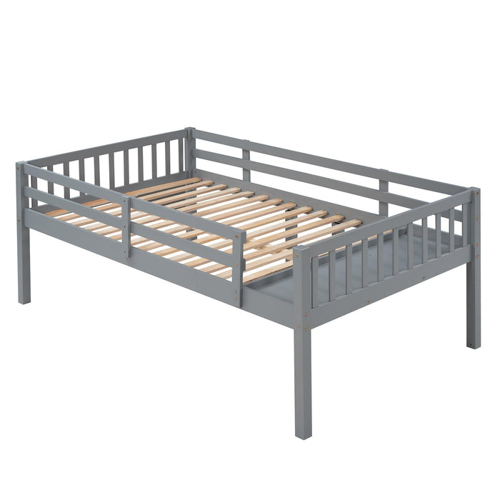 Full Over Twin and  Twin Bunk Bed with Drawers and Guardrails - Gray