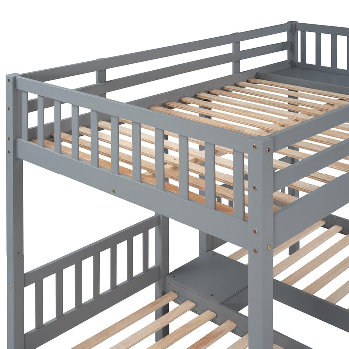 Full Over Twin and  Twin Bunk Bed with Drawers and Guardrails - Gray