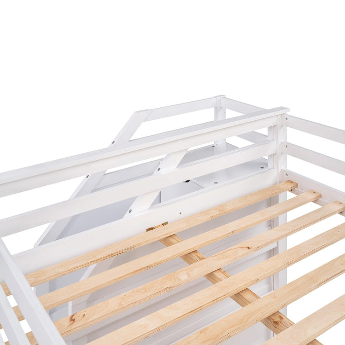 Full over Full Bunk Bed withStorage Staircase and Twin Size Trundle Bed - White