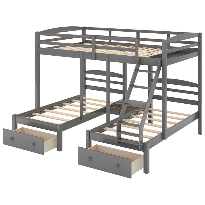 Full over Twin and Twin Bunk Bed with Drawers - Gray