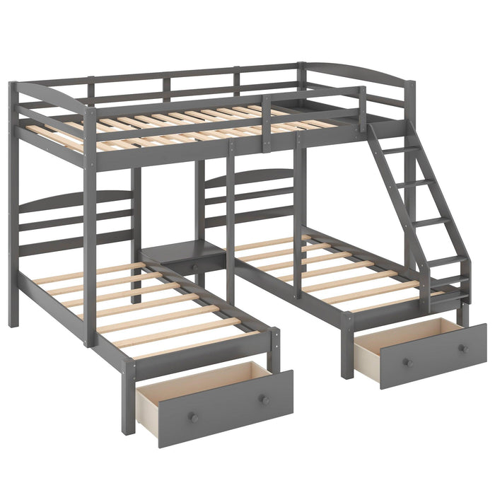 Full over Twin and Twin Bunk Bed with Drawers - Gray