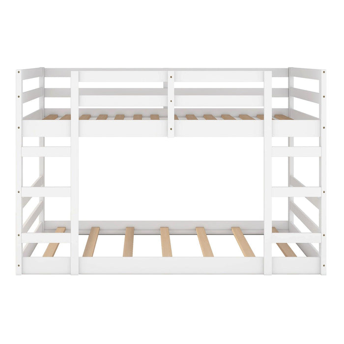 Full Over Full Low Bunk Bed with Ladder - White