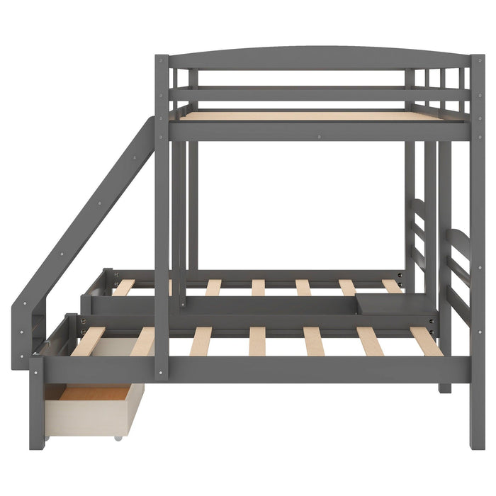 Full over Twin and Twin Bunk Bed with Drawers - Gray