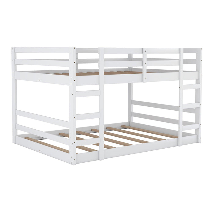 Full Over Full Low Bunk Bed with Ladder - White