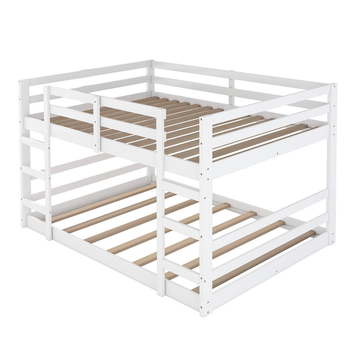 Full Over Full Low Bunk Bed with Ladder - White