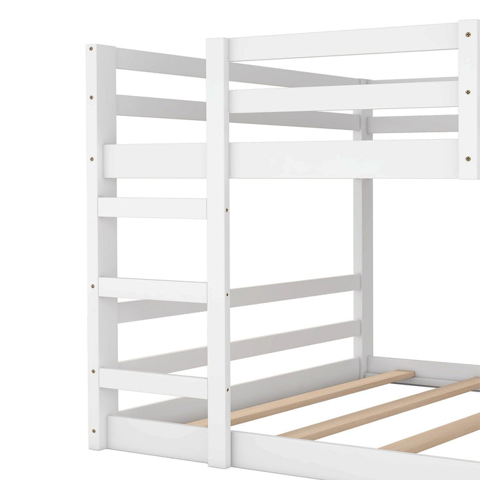 Full Over Full Low Bunk Bed with Ladder - White