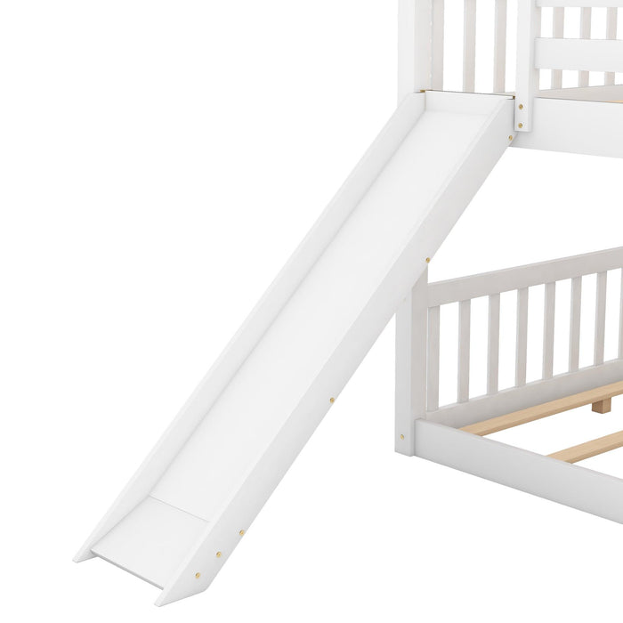 Full over Full Bunk Bed with Slide and Ladder - White