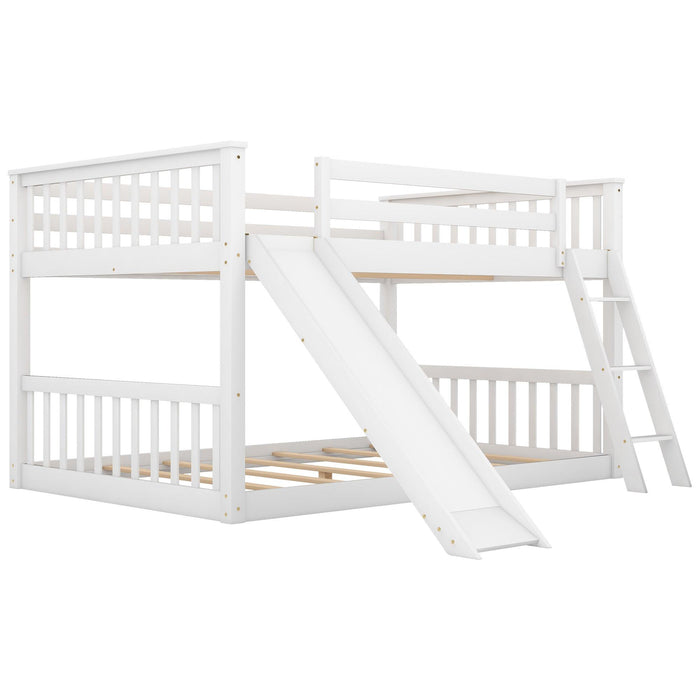 Full over Full Bunk Bed with Slide and Ladder - White