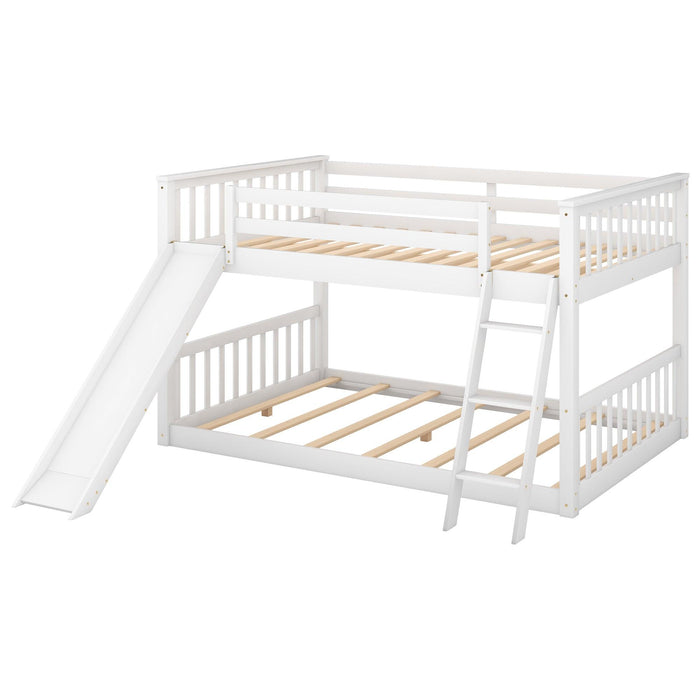 Full over Full Bunk Bed with Slide and Ladder - White