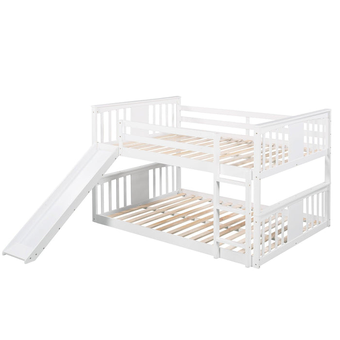 Full Over Full Bunk Bed with Ladder with Slide - White