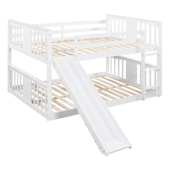 Full Over Full Bunk Bed with Ladder with Slide - White