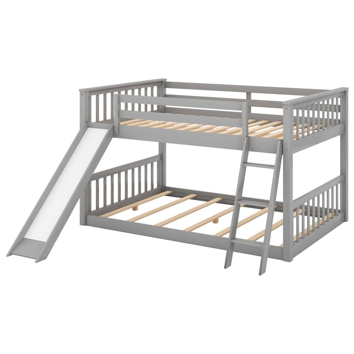 Full over Full Bunk Bed with Slide and Ladder - Gray