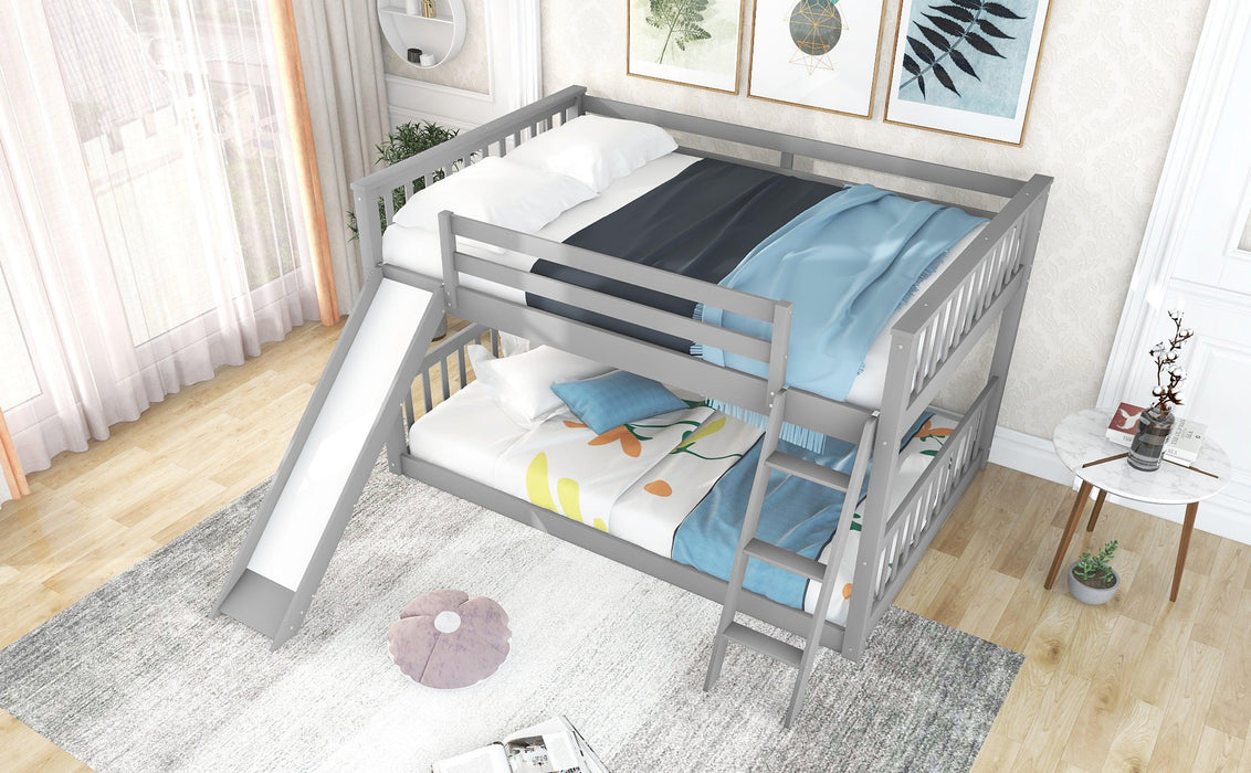 Full over Full Bunk Bed with Slide and Ladder - Gray