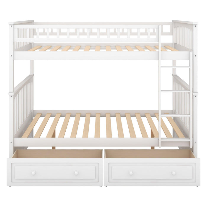 Full over Full Convertible Bunk Bed with Drawers and Head and Footboard - White