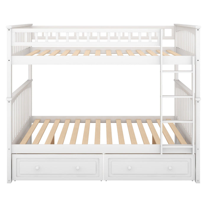 Full over Full Convertible Bunk Bed with Drawers and Head and Footboard - White