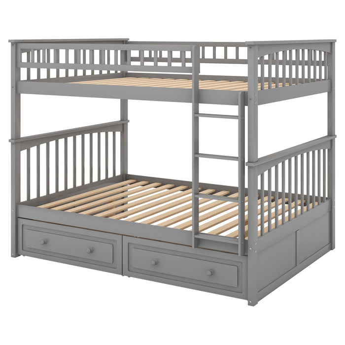 Full over Full Convertible Bunk Bed with Drawers and Head and Footboard - Gray