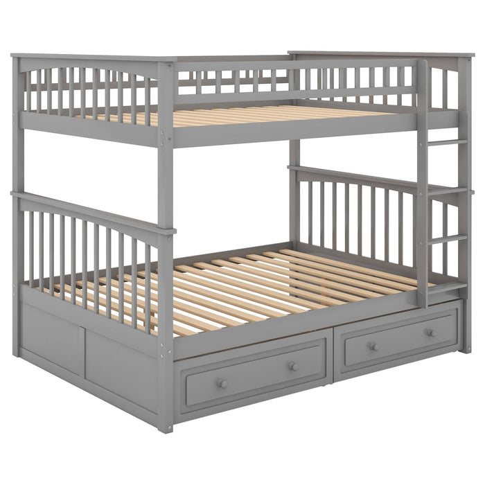 Full over Full Convertible Bunk Bed with Drawers and Head and Footboard - Gray