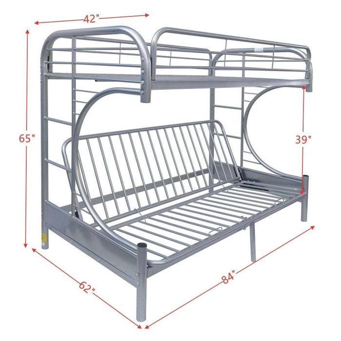 ACME Eclipse Twin XL over Queen Futon Metal Bunk Bed - Silver