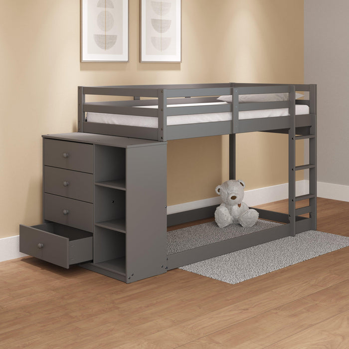 ACME Gaston Twin over Twin Low Bunk Bed with Cabinet - Gray Finish