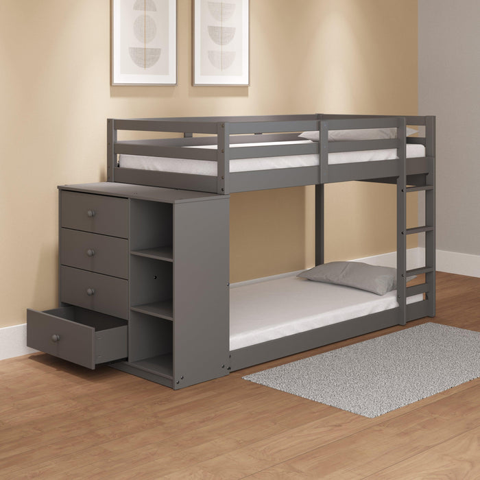 ACME Gaston Twin over Twin Low Bunk Bed with Cabinet - Gray Finish