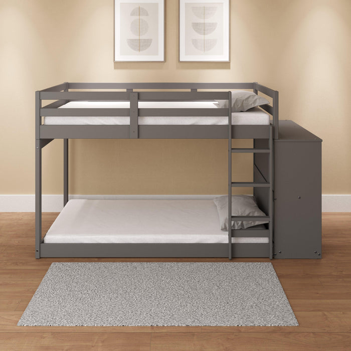 ACME Gaston Twin over Twin Low Bunk Bed with Cabinet - Gray Finish