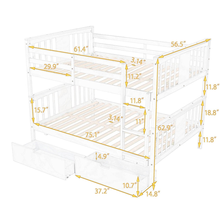 Full over Full Bunk Bed with Drawers and Ladder - Gray