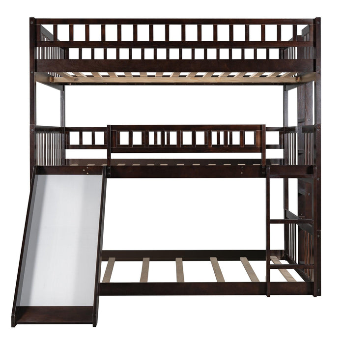 Full Over Full Over Full Triple Bunk Bed with Built-in Ladder and Slide - Espresso