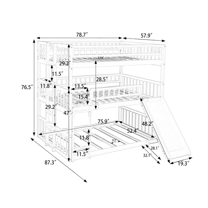 Full Over Full Over Full Triple Bunk Bed with Built-in Ladder and Slide - Espresso