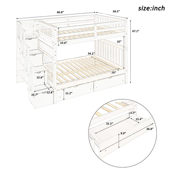 Full over Full Bunk Bed with Shelves and 6Storage Drawers - Gray