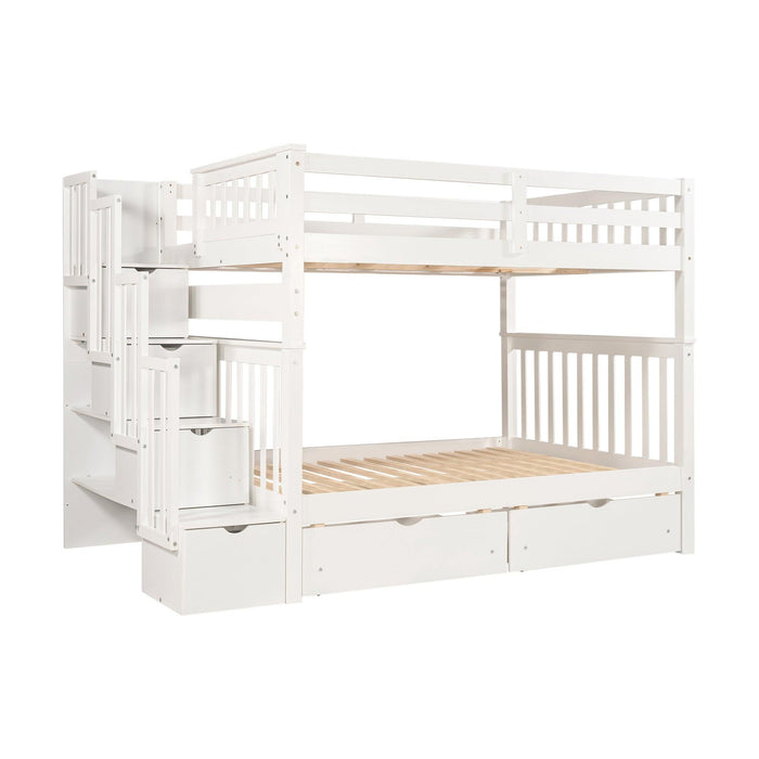 Full over Full Bunk Bed with Shelves and 6Storage Drawers - White