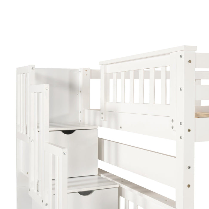 Full over Full Bunk Bed with Shelves and 6Storage Drawers - White