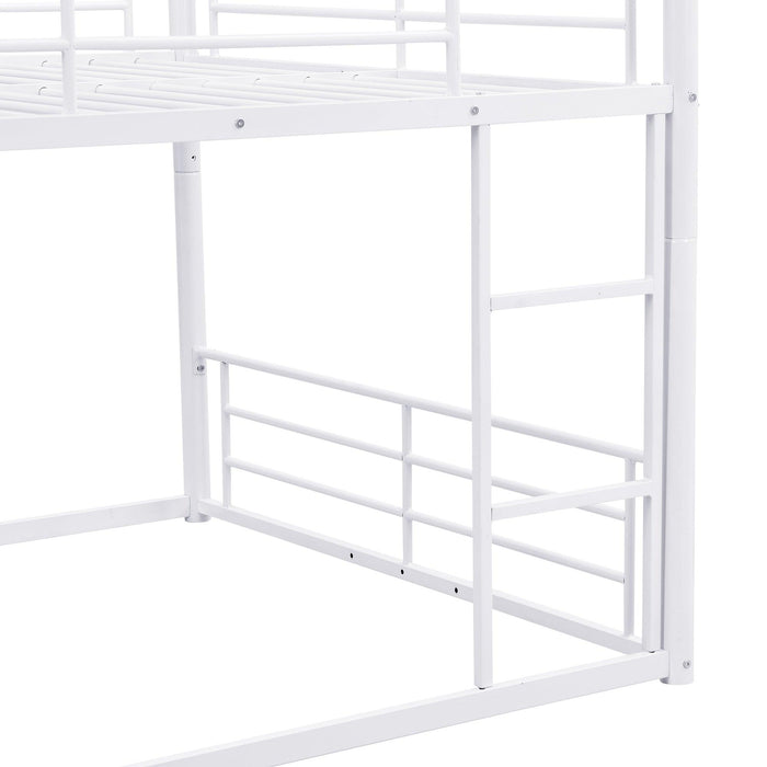 Full Size Convertible Metal Bunk Bed with Ladders and Slide - White