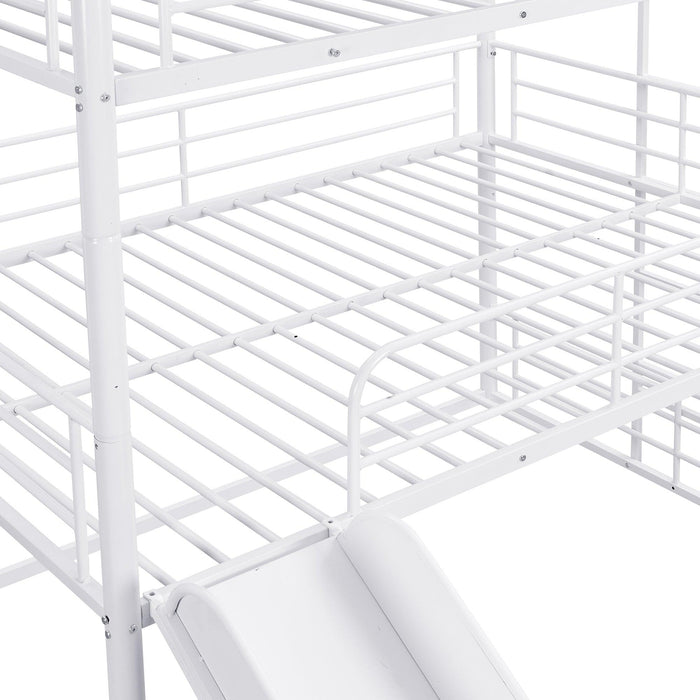 Full Size Convertible Metal Bunk Bed with Ladders and Slide - White