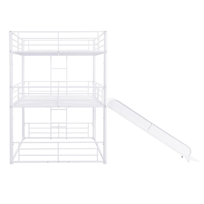 Full Size Convertible Metal Bunk Bed with Ladders and Slide - White