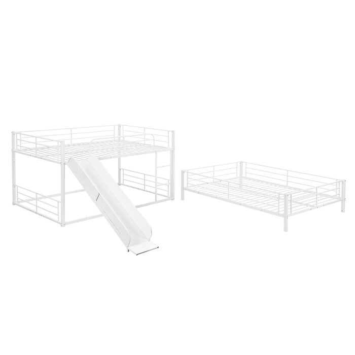 Full Size Convertible Metal Bunk Bed with Ladders and Slide - White