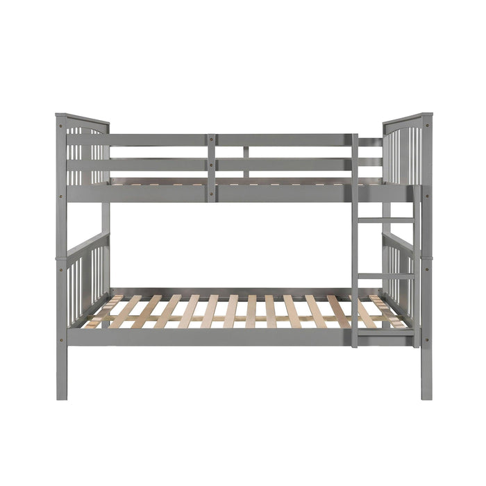 Full over Full Bunk Bed with Ladder and Head and Footboard - Gray