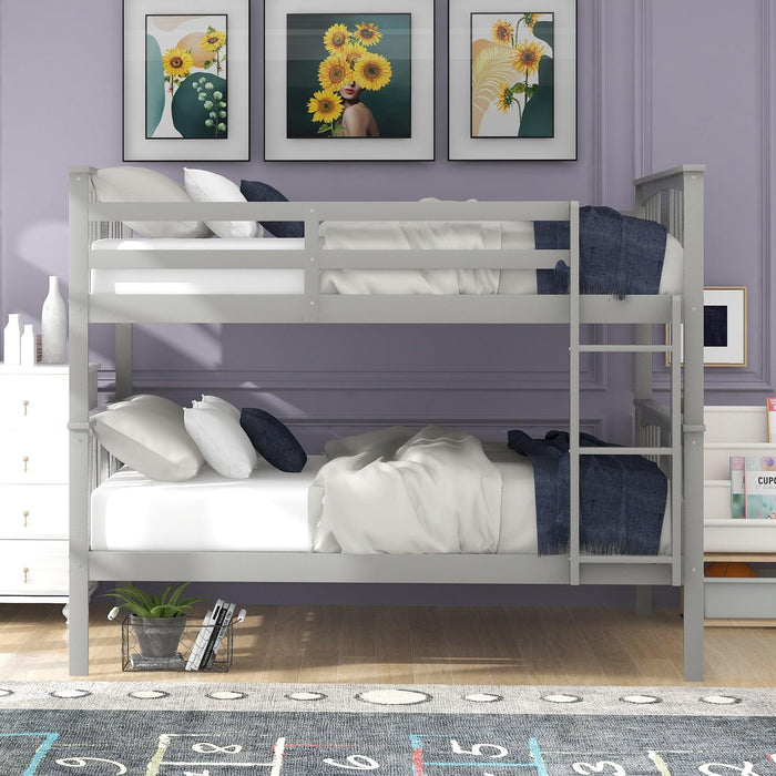 Full over Full Bunk Bed with Ladder and Head and Footboard - Gray