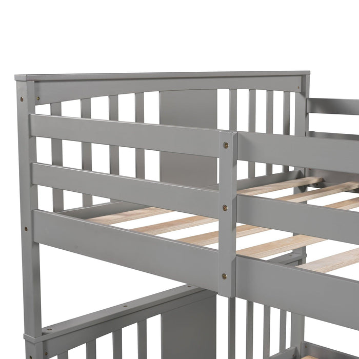 Full over Full Bunk Bed with Ladder and Head and Footboard - Gray