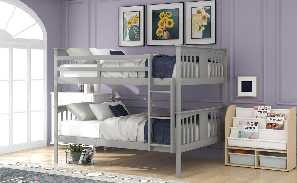 Full over Full Bunk Bed with Ladder and Head and Footboard - Gray