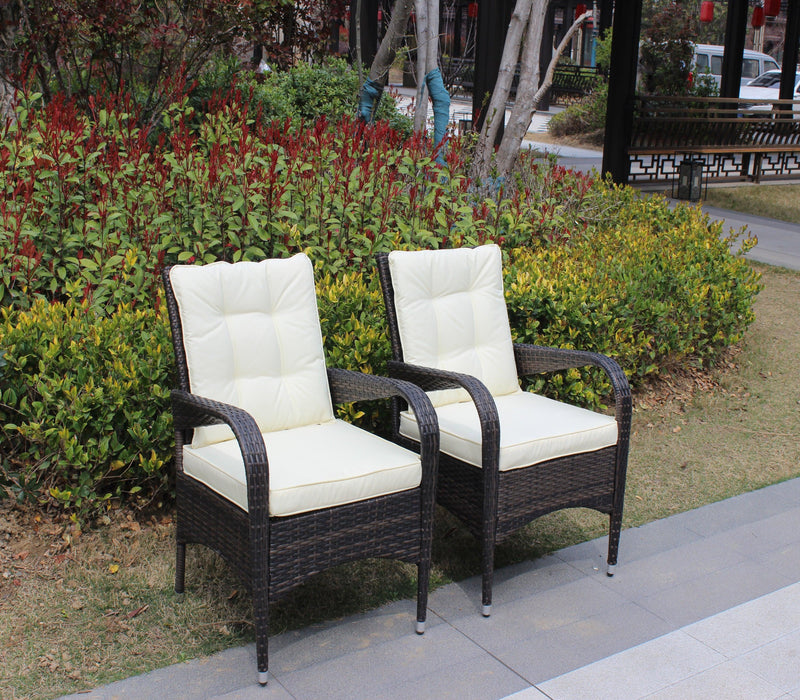 2 PCS Outdoor Rattan Dining Chairs with Beige Color Cushions