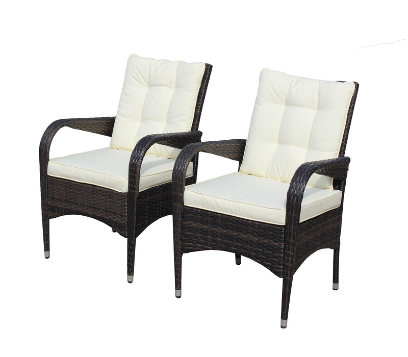 2 PCS Outdoor Rattan Dining Chairs with Beige Color Cushions