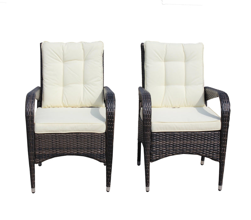 2 PCS Outdoor Rattan Dining Chairs with Beige Color Cushions